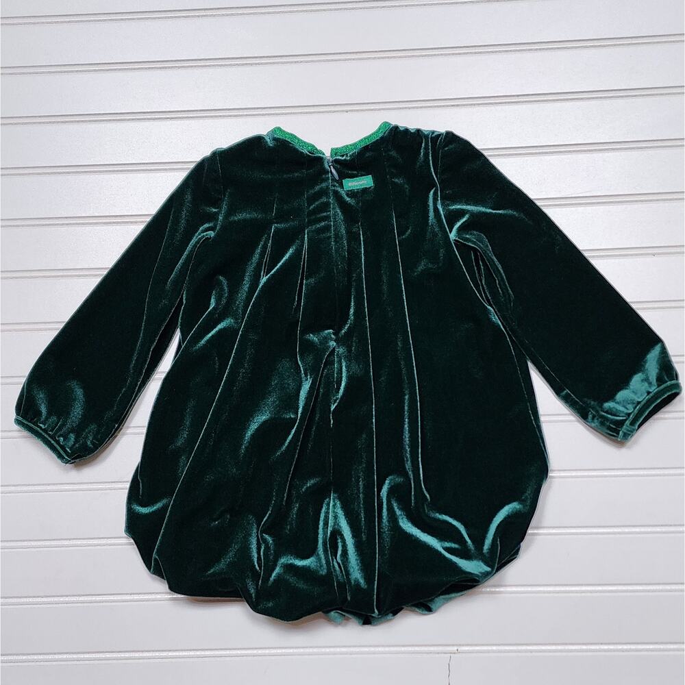 Catimini Girls Green Velvet Holiday Pom Pom Bubble Dress - Picture 3 of 9